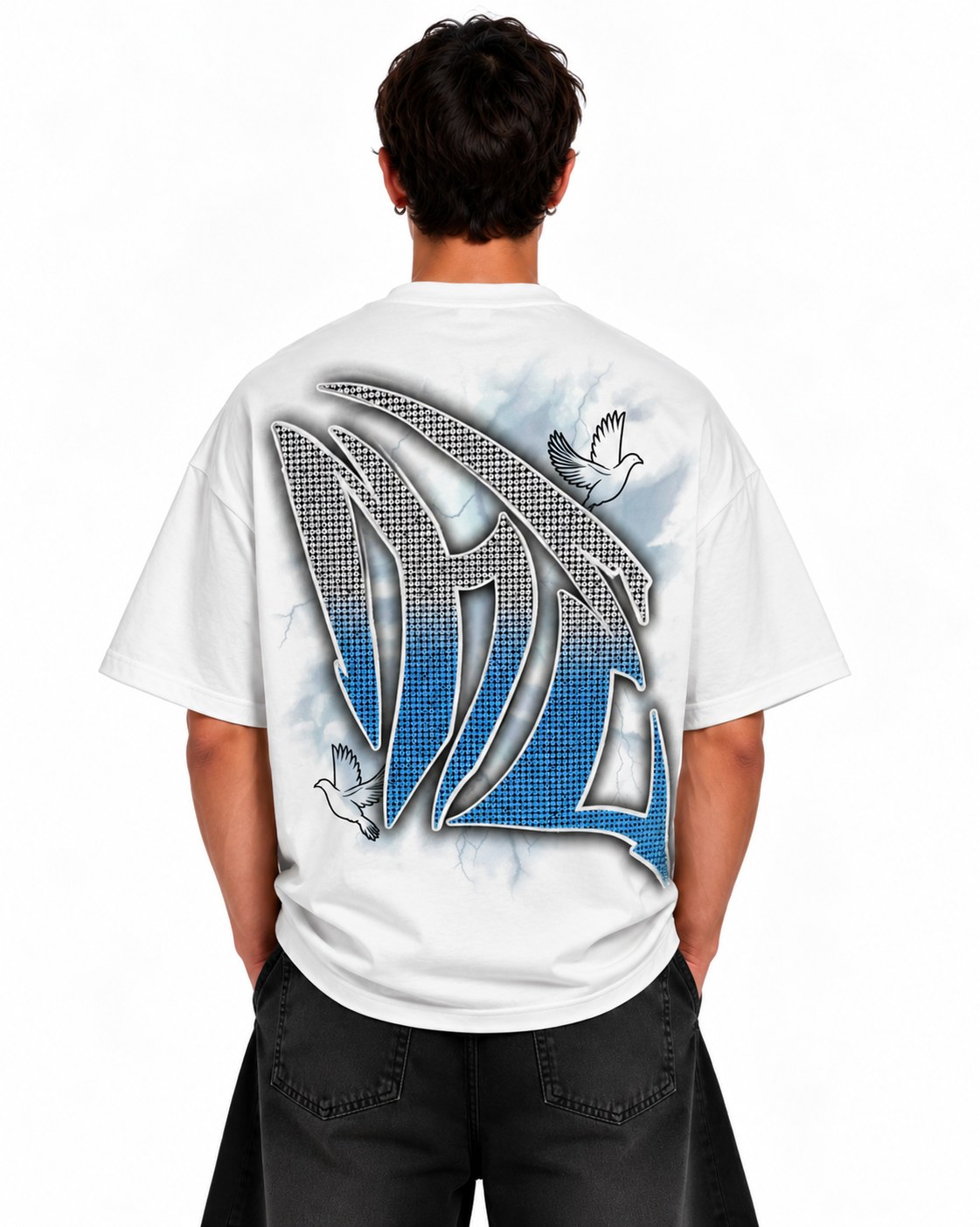 Dove Rhinestone Tee blanca - modelo espalda