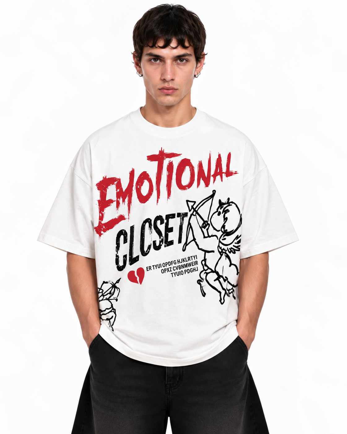Emotional Closet Tee blanco y rojo - modelo frente