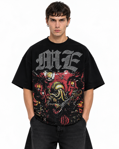 Mixed Emotion Octopus Rhinestone Tee negra