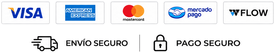 Medios de pago: Visa, American Express, Mastercard, Mercado Pago y Flow. Envío gratis y pago seguro